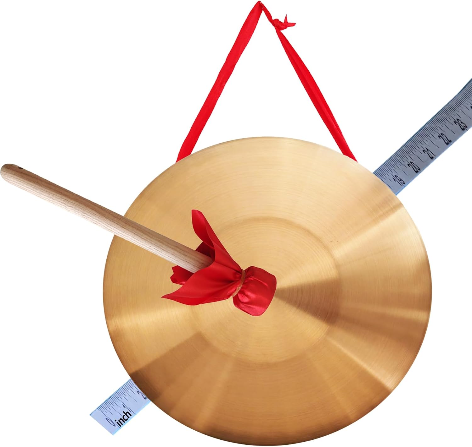 Diameter 16.5inch(42cm) Gong Instrument,Chinese Traditional copper alloy gong, Percussion Instrument with Wooden Mallet and Red Hanging Ribbon for Home,Office,Celebration,Party & Festivals