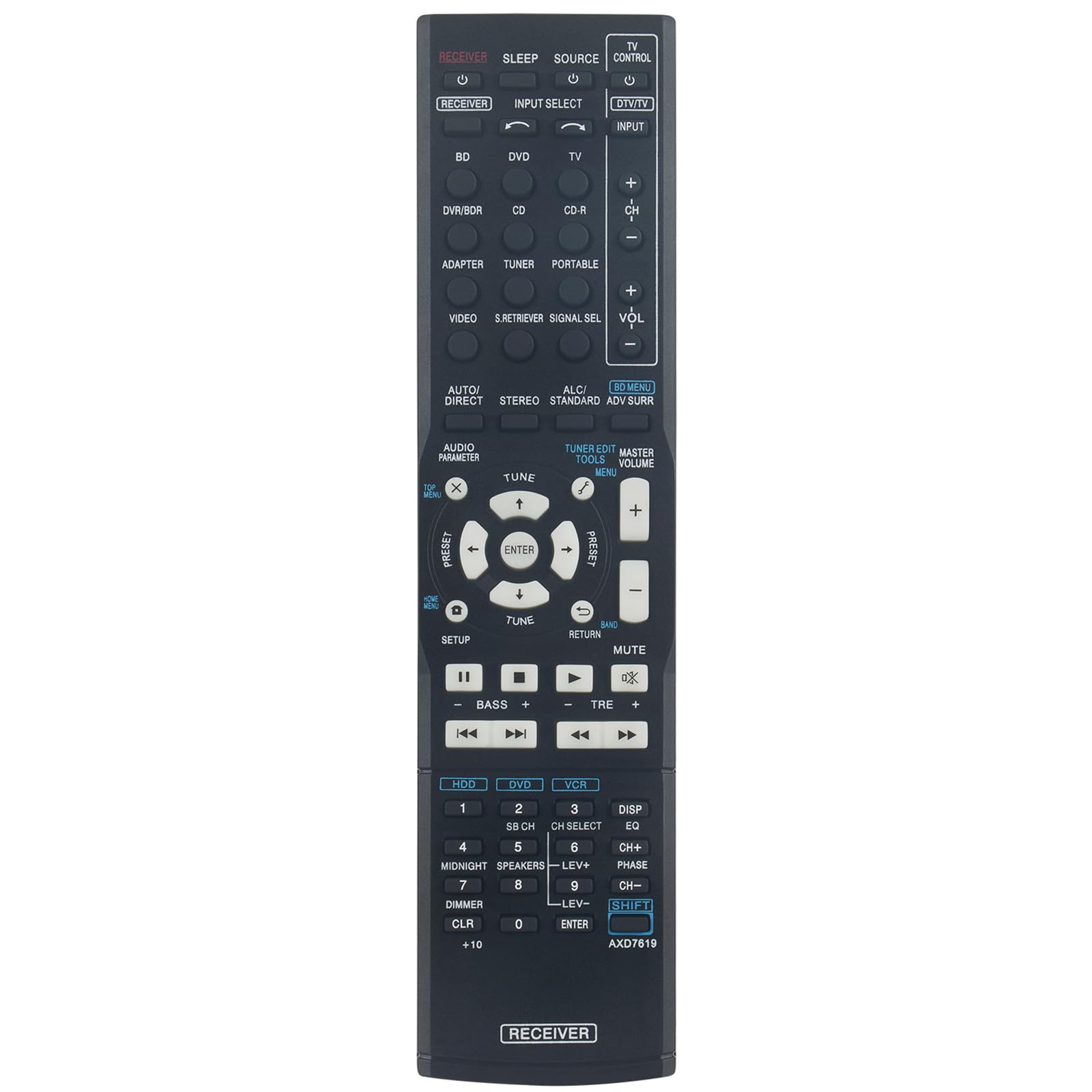 AXD7619 Replacement Remote Compatible with Pioneer AV Receiver VSX-521 VSX-822 VSX-1022 VSX-521-K VSX-822-K VSX-1022-K