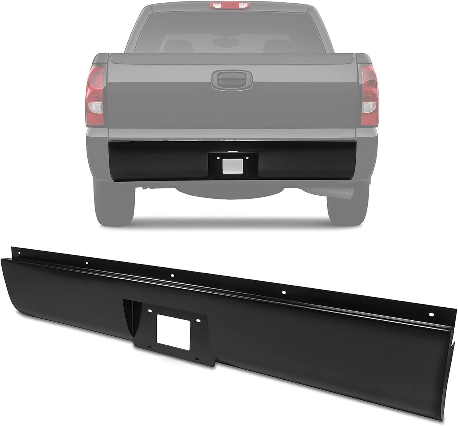 ALMULOO Rear Roll Pan Compatible with 1999-2006 Chevy Chevrolet Silverado GMC Sierra 1500 w/License Light & Flip Down License Plate Electrophoresis Steel