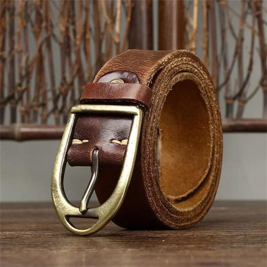 Men's Vintage Leather Belt - 3.8 cm Solid Cowskin with Copper Buckle for Jeans