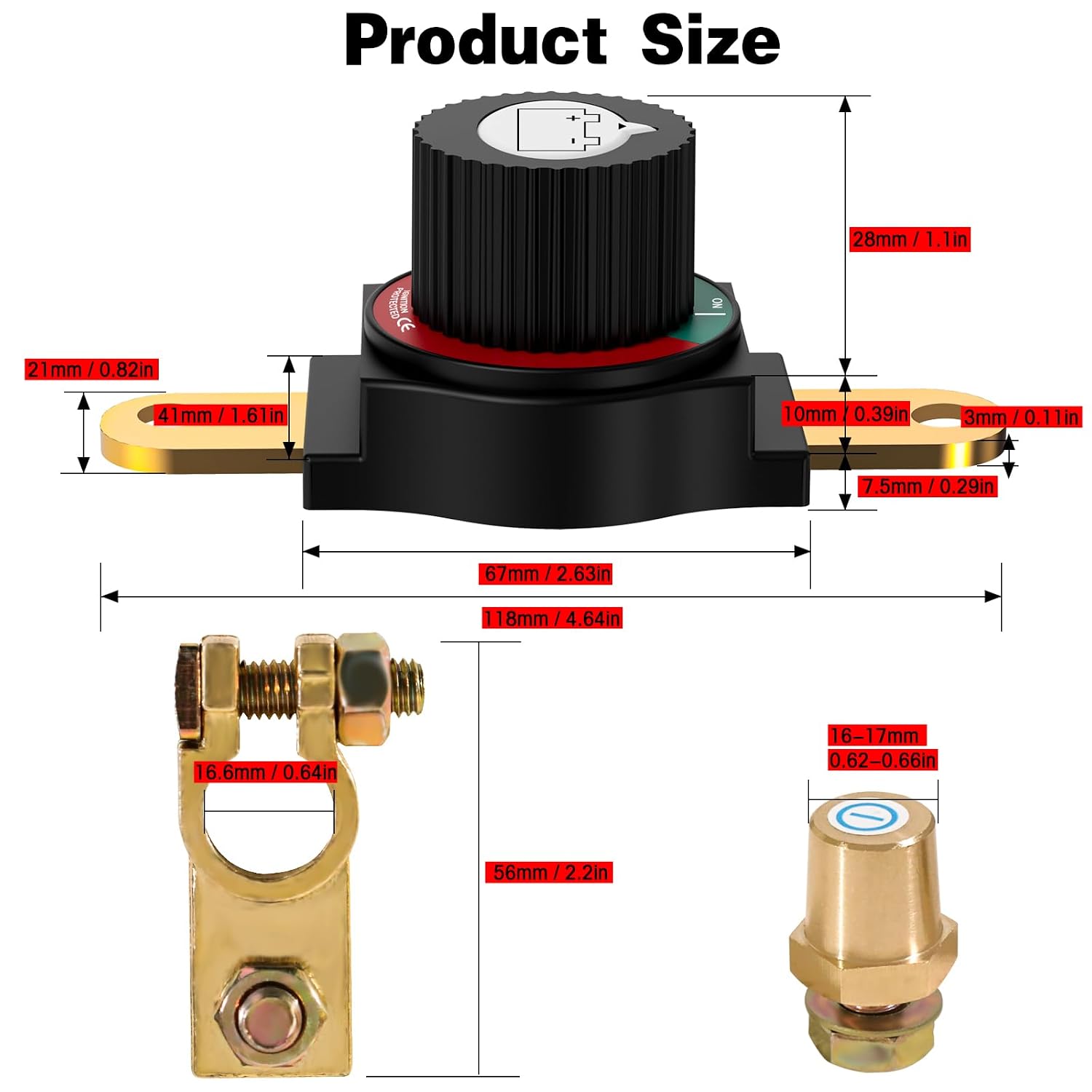 VSTM Top Post Battery Disconnect Switch, 12-48V Waterproof Negative On/Off Kill Switch for Car, 12 Volt Battery Cut Off Switch Master Isolator for Car Marine RV Boat ATV UTV Heavy Duty