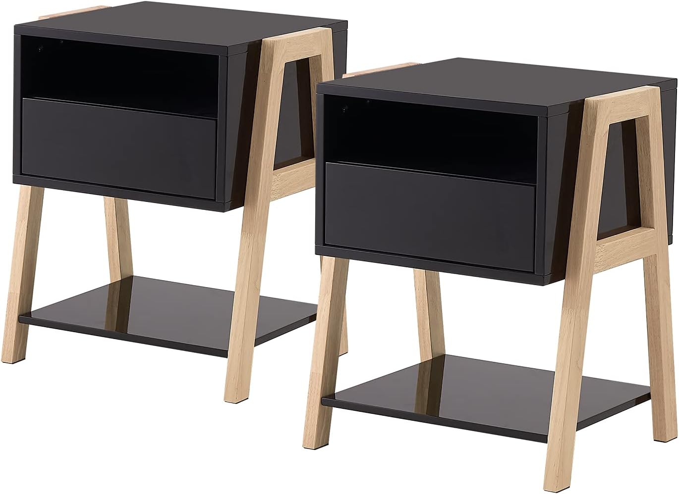 TaoHFE Nightstands Bedroom Set of 2 with Drawer Storage Shelves,Night Stands Side Tables for Living Room/Bedroom/Office,Black : Home & Kitchen