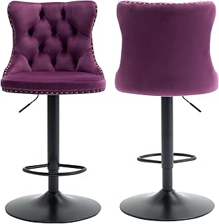 Purple Bar Stools Set of 2, Adjustable Upholstered Counter Height Barsto...