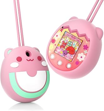 BeisDirect Silicone Cover Case for Tamagotchi Pix, Protective Anti-drop Sleeve with Finger Lanyard, Replacement Skin Shell Case Pink