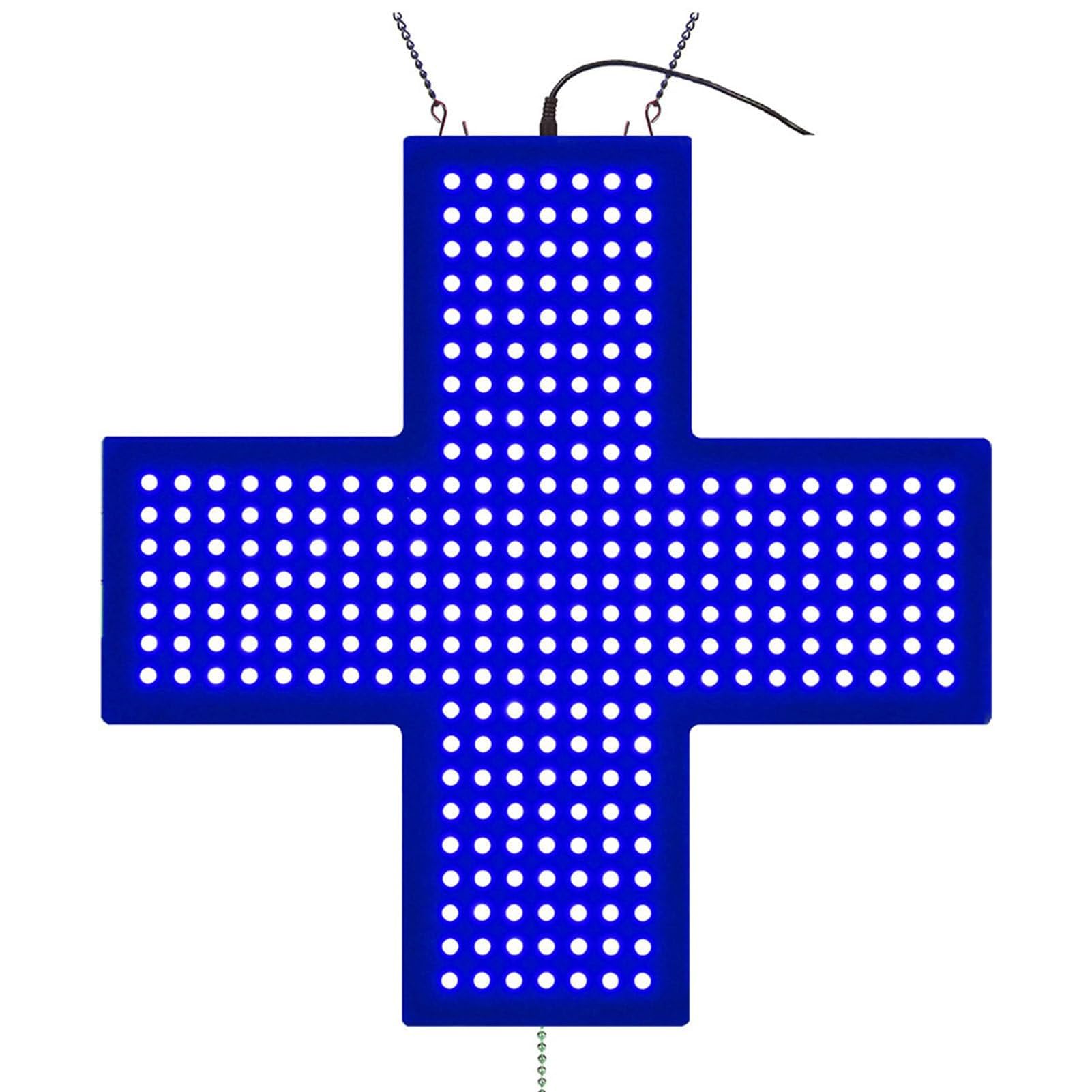 Cruz de farmacia LED azul interior con tirador para mejorar la señalización médica