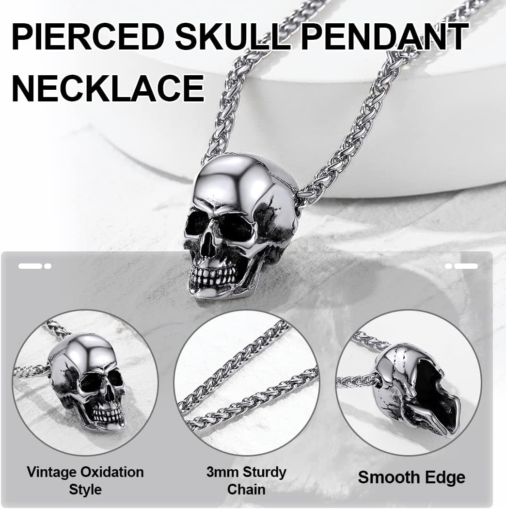 GoldChic Jewelry Skull Necklaces For Men, Stainless Steel Gothic Skeleton Necklace Viking Norse Runes Halloween Gifts for Man - Image 3