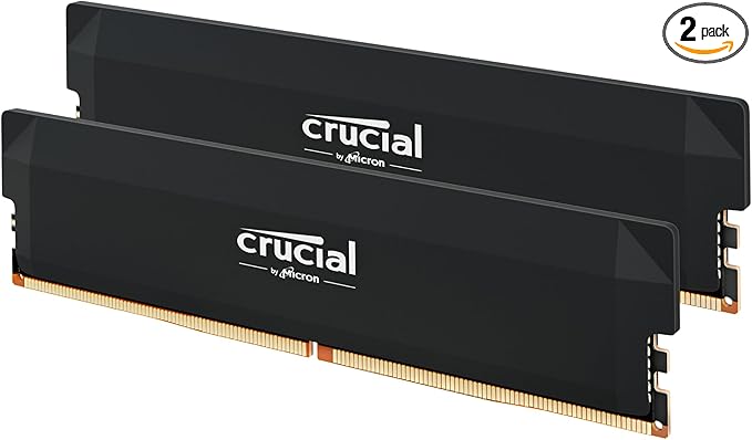Crucial Pro DDR5 RAM 64GB Kit (2x32GB) 6000MHz CL40, Overclocking Desktop Gaming Memory, Intel XMP 3.0 & AMD Expo Compatible – Black CP2K32G60C40U5B