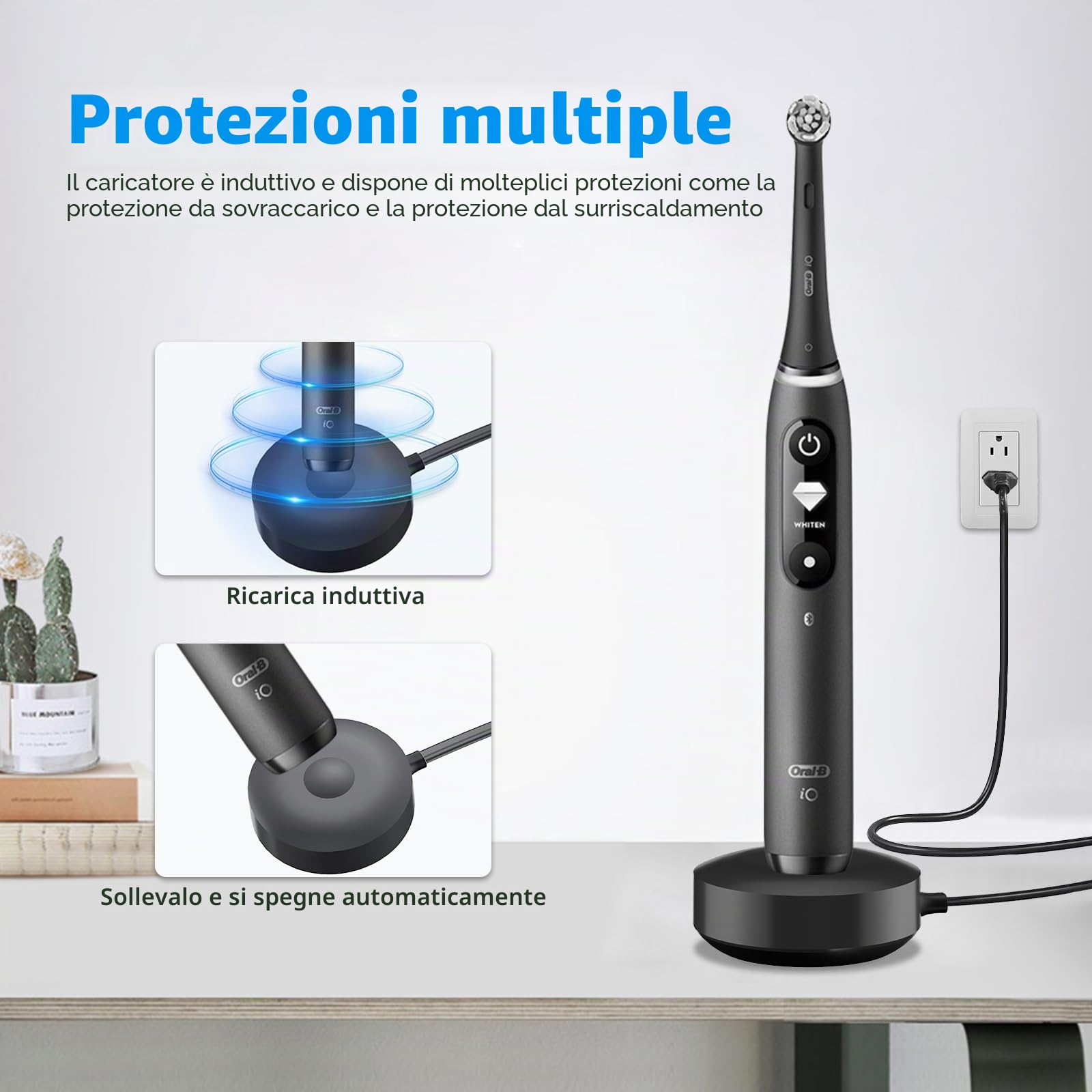 Stazione di ricarica per spazzolino elettrico compatibile con Braun Oral B IO Serie 7 Serie 8 Serie 9, alimentatore di rete per IO7 IO8 IO9