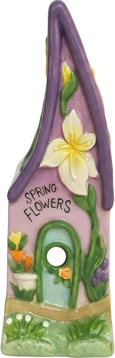 Blue Sky Clayworks Spring Flowers Candle House, 2.25" L x 2.875" W x 6.75" H