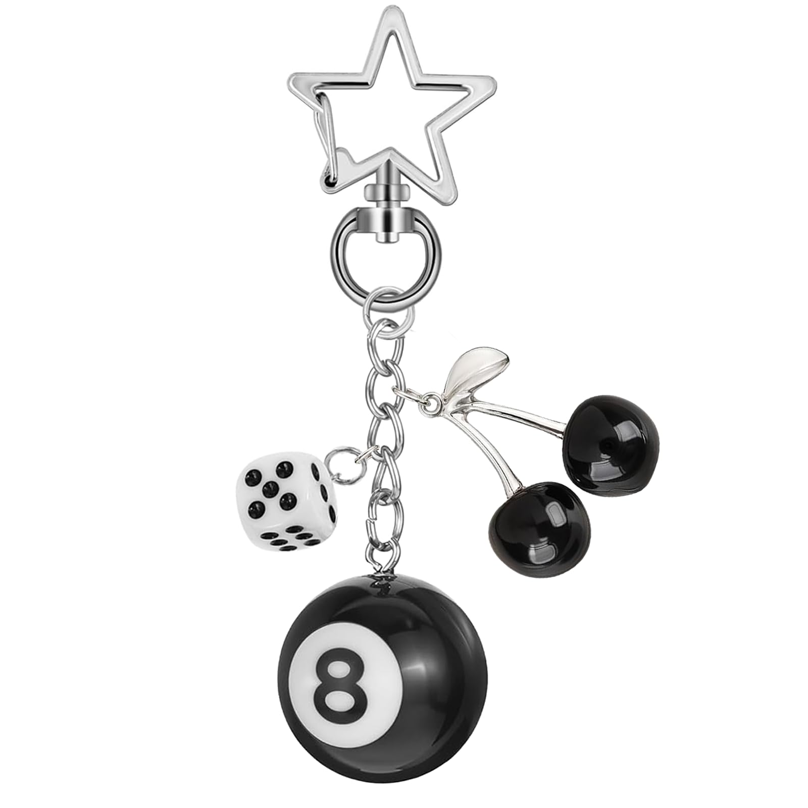 Porte-clés Dés 8 Ball - Breloque Y2K Style Billard Avec étoile, Alliage De Zinc, 12.5 Cm - Accessoire Sac, Sac à Dos, Portefeuille - 7