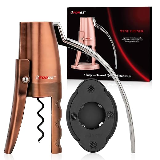 Forge Quality Compact Vertical Lever Corkscrew Wine Opener with Foil Cutter. 3 Seconds to Open a Bottle of Wine. Metallic Bronze