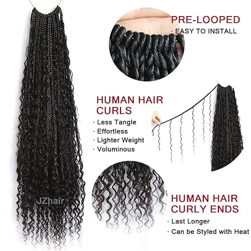 Miniatura 4 de JZhair Trenzas bohemias de ganchillo con rizos de cabello humano, trenzas de caja con cabello humano rizado, extensiones de cabello humano rizado,