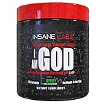 Insane Labz I am God Pre Workout, High Stim Pre Workout Powder Loaded with Creatine and DMAE Bitartrate Fueled by AMPiberry, Energy Focus Endurance Muscle Growth,25 Srvgs, Apple