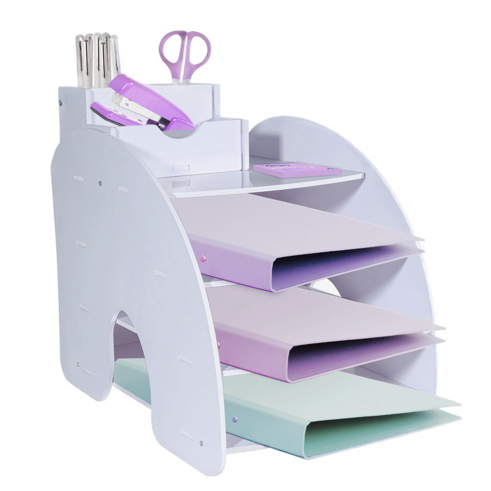 Hmxljjy S Tier Letter Tray Organiser, A4 Paper Filing, Office File Tray, Desk File Tidy Organizer With Stackable Filing, Desk Paper Organizer With Pen Holder (White)