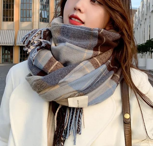 Dninmim Bufanda a cuadros para mujer, para invierno, cálida, cachemira, larga, bufanda, chal y envolturas