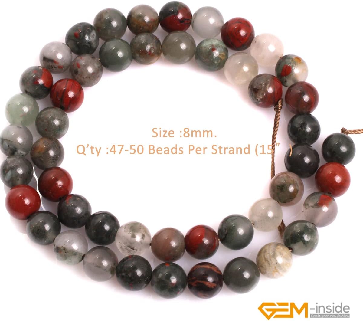 GEM-Inside Natural 8mm Africa Bloodstone Gemstone Loose Beads Round Crystal Energy Stone Power Beads for Jewelry Making 15" - Image 2