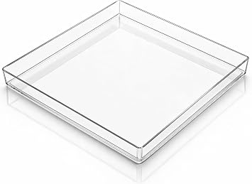 Champagne Tower Plastic Drip Tray - Large Serving Tray - 17x17in | Clear Plastic Serving Tray- Fits Any Champagne Coupe Glasses with Raised Lip for Weddings and Bridal Showers - Reusable