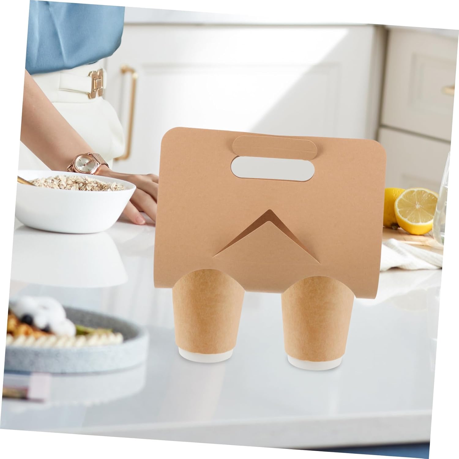 Healifty 50pcs Paper Drink Carrier Double Cup Holder for Coffee Tea Juice and Beverages Handle for Takeout and and Practical for Daily Use