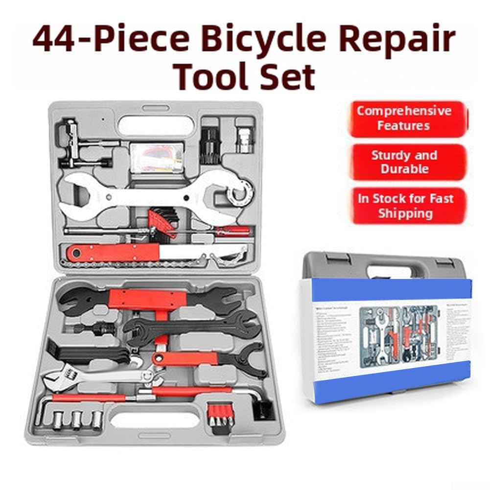 Kit di riparazione per mountain bike, multifunzione, set di strumenti in ferro per la manutenzione del ciclismo, con custodia compatta grigia per correzioni e regolazioni delle marce, 32 x 25 cm