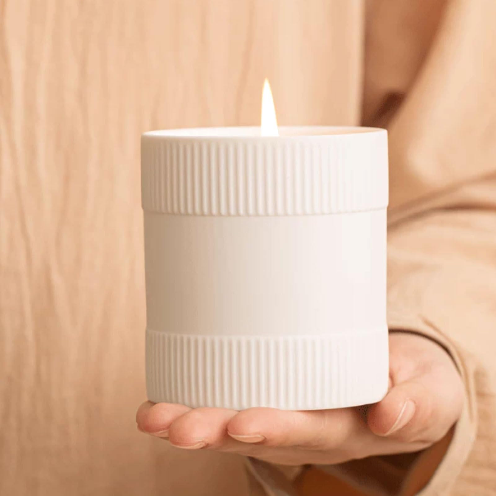 Exquisito Velas de cerámica con tapa hechas con cera de soja y aceites esenciales, velas en tarro reutilizables, de larga duración, perfumadas for el hogar meloso(Balsam Cardamom)