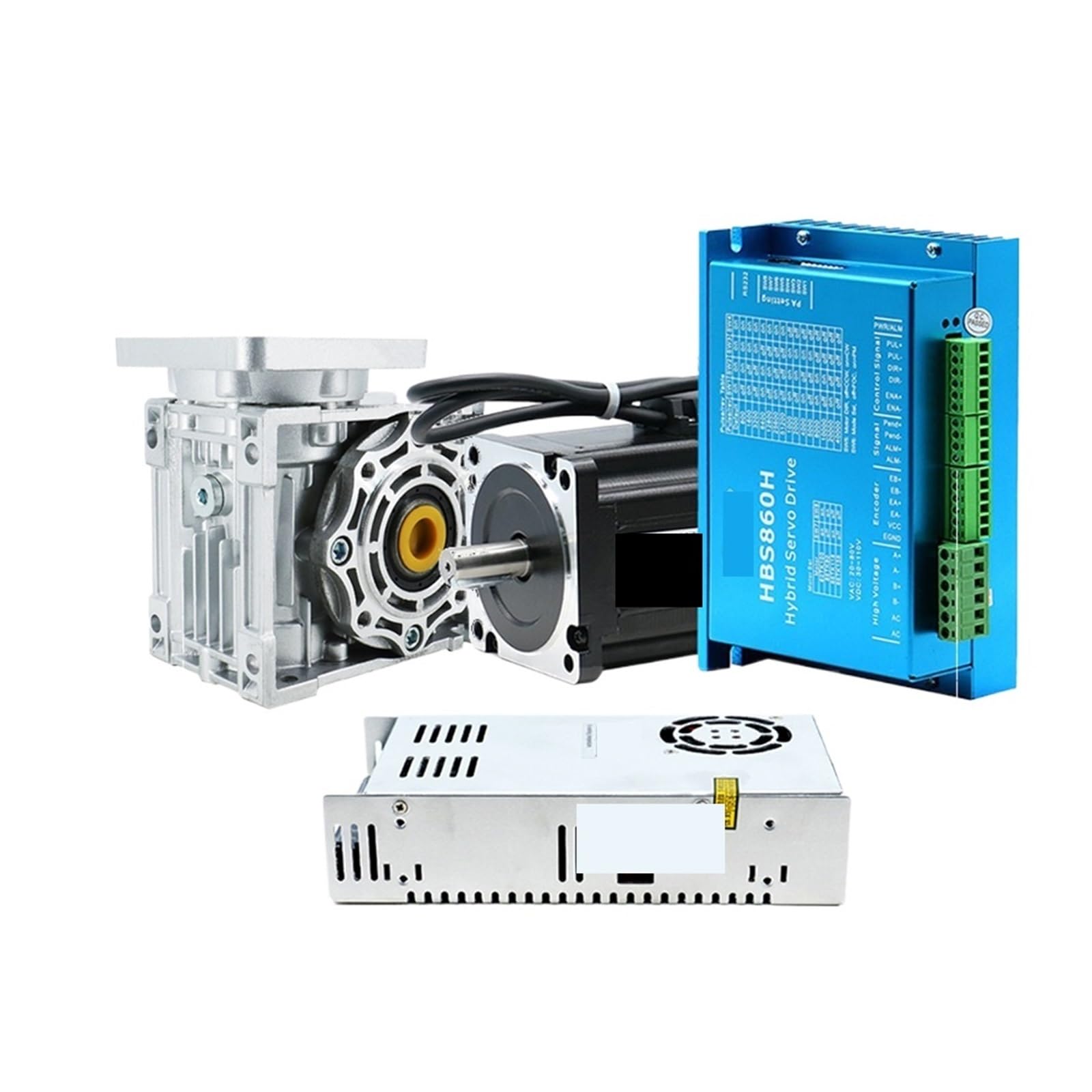 ANERTQUIH Stepper Motor Driver 12Nm Nema34 86MM Closed Loop Drive with Encoder & NMRV040 Worm Gear Reducer Reduction & Power Supply Kit(15to1,HBS860H)
