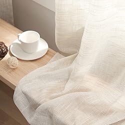 Moderno Cortinas Roller Para Dormitorios Treatmentex Visillos Beiges 2 Piezas Cortinas Translucidas con Aspecto Textura de Lino con Ojales para Salon, Dormitorio, Comedor, Decoración de Habitación. 140x245cm(AnchoxAlto)