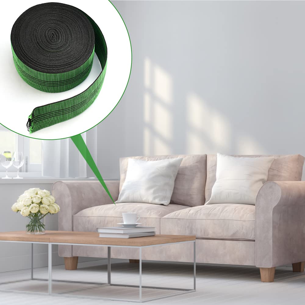 STCERAG Fascia Elastica Per Divano 15m X 7cm - Cinghia In Gomma E Polipropilene Per Tappezzeria - Ripara E Rinnova Sedie E Poltrone - Colore Verde