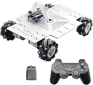 SHYISY Programmable toys robot PS2 HC-06 for Control 10KG Load Mecanum Wheel Robot Car Chassis Kit with 4pcs 12V Speed Encoder Motor DIY Stem Toy Parts (Color : PS2 Control)