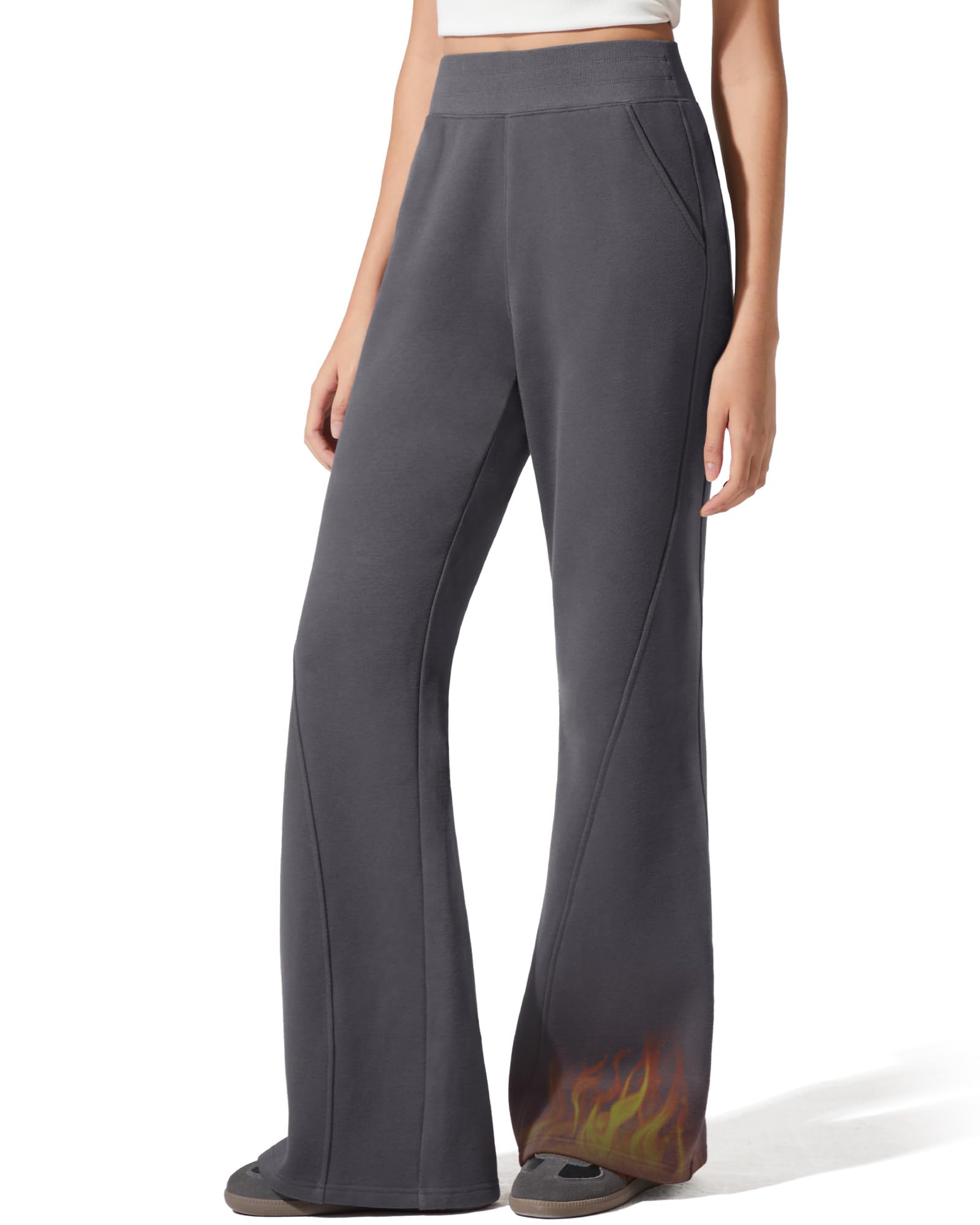 G4Free Flurrylux Fleece Lined Pants Women Cotton Loose Flare Sweatpants with Pockets Winter Casual