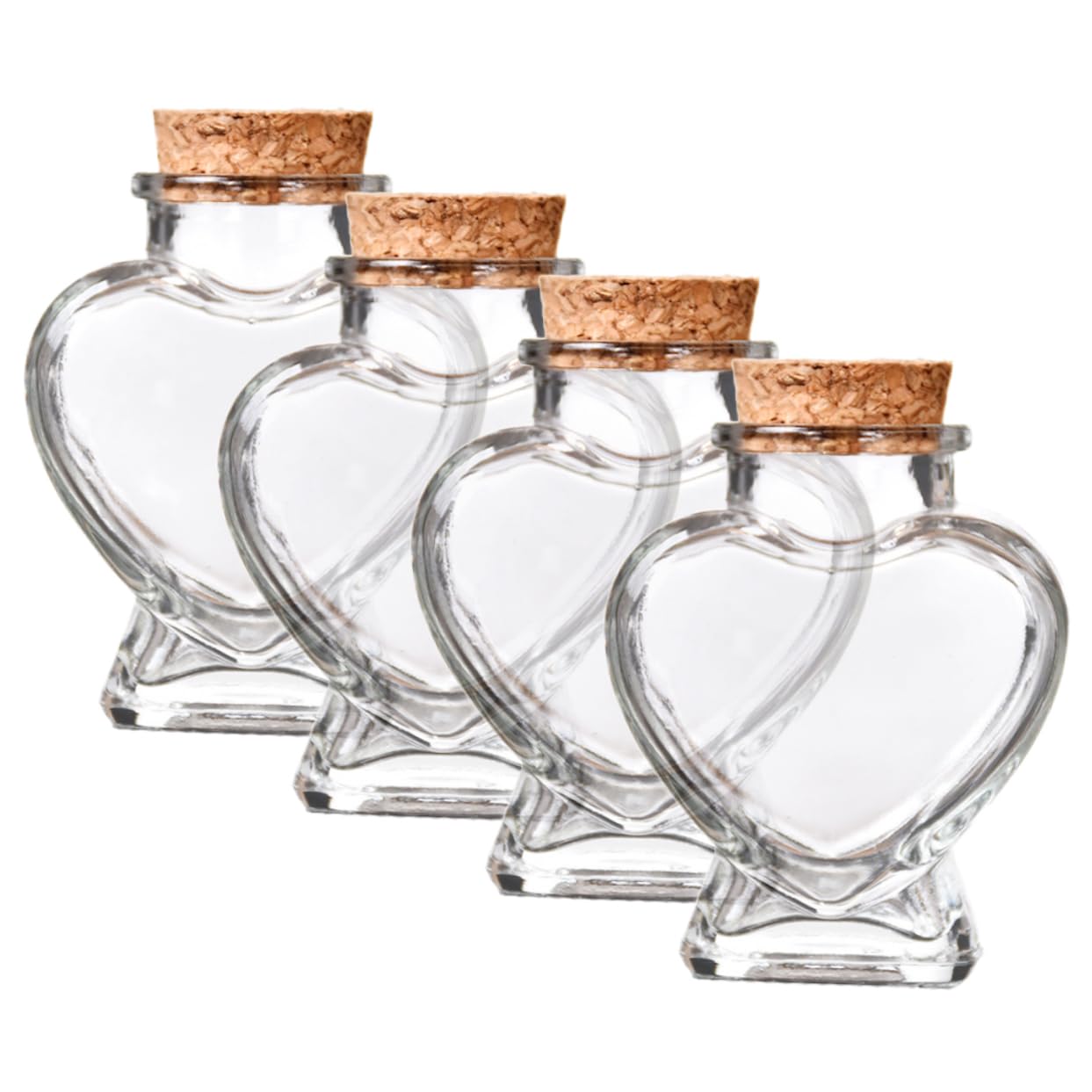 Bottiglie a Cuore in Vetro con Tappo in Legno 160ml, 4 Pezzi | Ricordi di Viaggio e Momenti Speciali, Trasparenza Decorativa, Confezione Pratica da Quattro