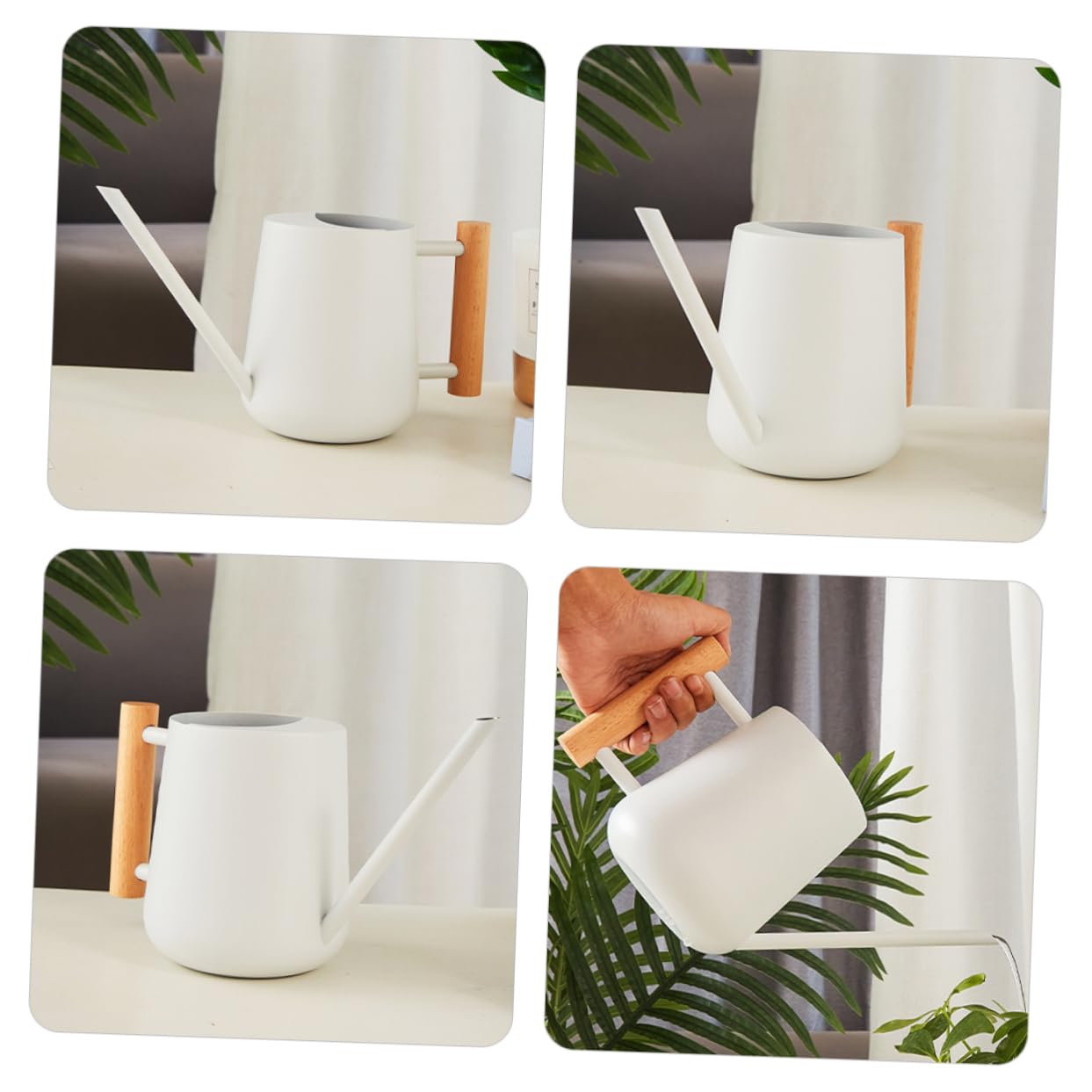 VANZACK Annaffiatoio in Ferro 900ml Becco, Impugnatura Ergonomica in Legno, Facile da Riempire, per Piante da Interno e Balcone