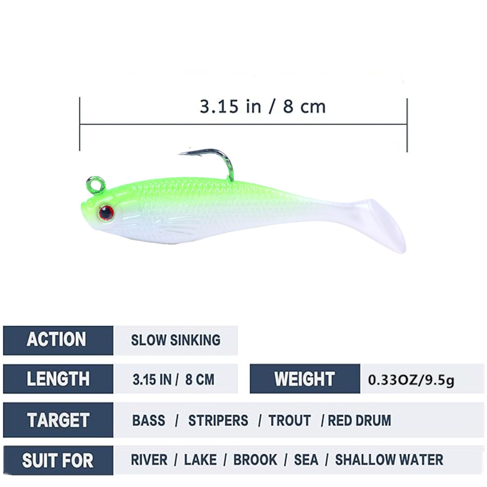 6 Esche Morbide Da Pesca Con Testine Piombate - Set Cicerello 12cm, 33g, Argento Con Coda A T - Esche Bioniche In Silicone Per Acqua Dolce E Salata - 3