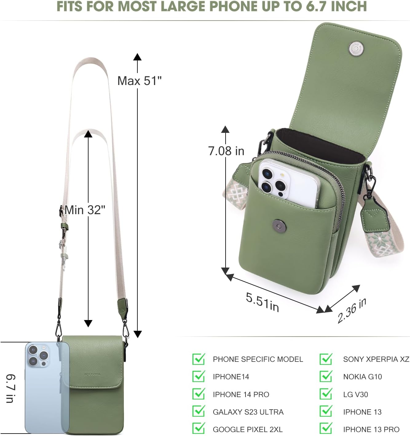 POIUGOYA Small Crossbody Bags for Women Trendy,Leather Triple Compartment Cell Phone Crossbody Wallet Purses with Card Slots | Small, Trendy, Triple Compartment, Cell Phone, with Card Slots, Small - Image 5