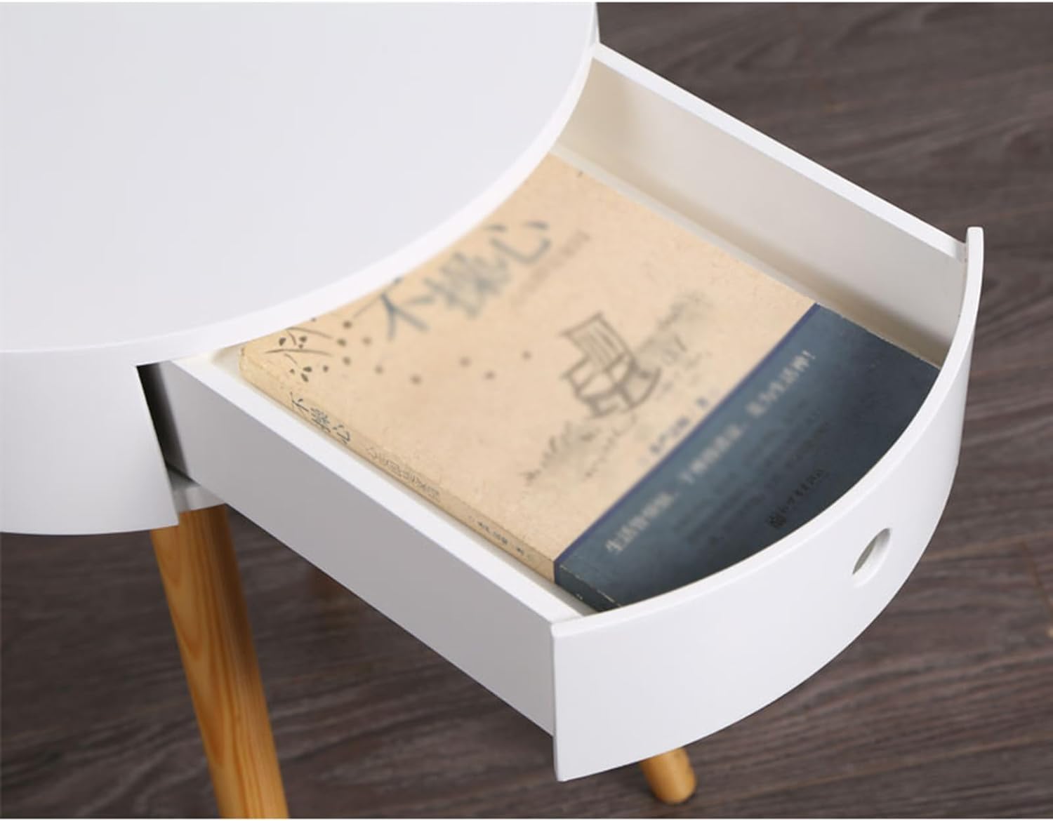 Aimery Office End Table White Bedside Table, Stable Coffee Table with Small Drawer and 4 Legs, Round End Table for Lounge Living Room Sofa Side