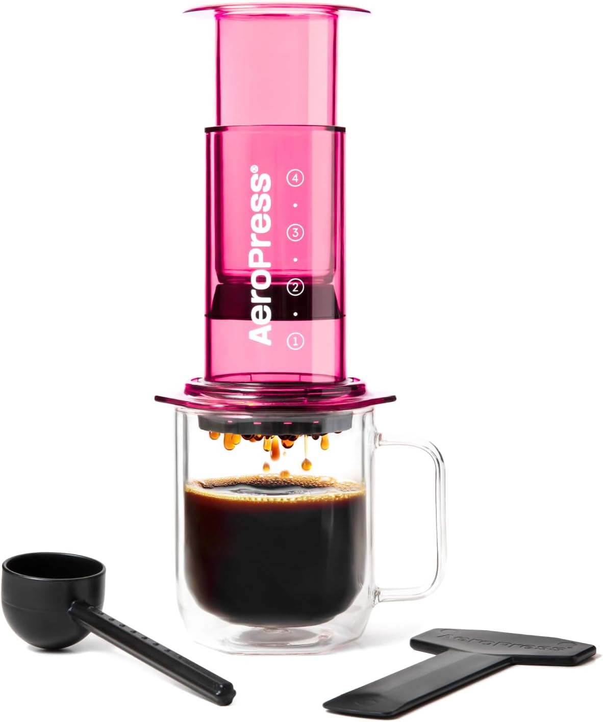 Clear Pink Coffee Press, French Press, Pour-Over & Espresso Style | All-in-One Manual Coffee Maker, 2-Minute Brew, Less Bitterness, More Flavor, Portable, Travel & Camping