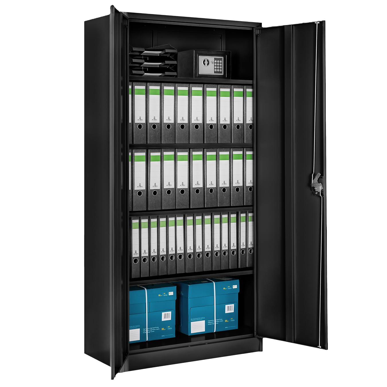 tectake Aktenschrank abschließbar – Stahl, 2-türig, 180 x 80 x 40 cm, schwarz