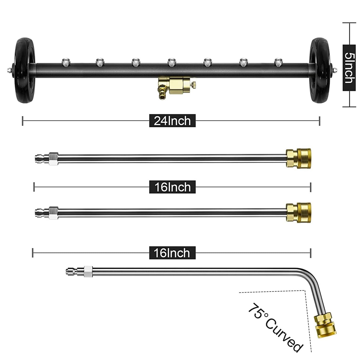 Unterbodenwäsche Auto,Hochdruckreiniger-Chassisreiniger,1/4" Schnellkupplungsverlängerung einsetzen,Gesamtlänge 60 cm,2-in-1 Fahrzeugunterbodenwascher,Mit 3 Verlängerungsstangen