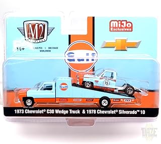 M2 MACHINES 1/64 MiJo EXCLUSIVE -1973 CHEVROLET C30 WEDGE TRUCK & 1978 SILVERADO 10 BEDLESS GULF LIVERY M2マシーンズ 1/64 スケール「MiJo 限定 - 1973 シボレー C30 ウエッジ・トラック & 1978 シルバラード 10 ベッドレス ガルフ・リバリー」