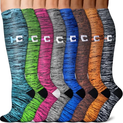 Image of 3 Pairs Knee High Graduated Compression Socks For Women and Men - Best Medical, Nursing, Travel & Flight Socks - Running & Fitness - 15-20mmHg