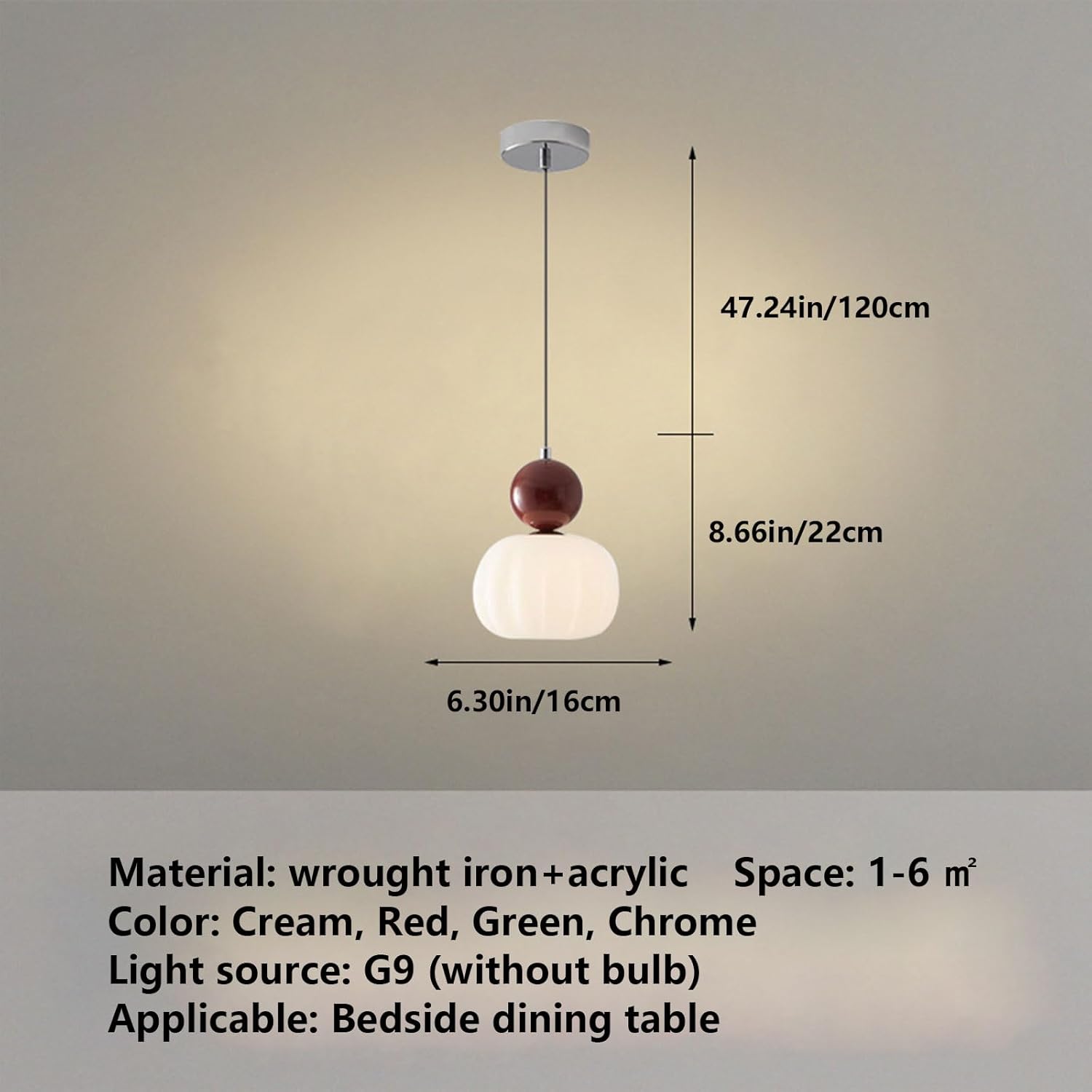 Cream Style Single Head Hanging Lamp - Simple Light for Kids Bedside, Nordic Dining Room & Kitchen Island (Chrome)/Green