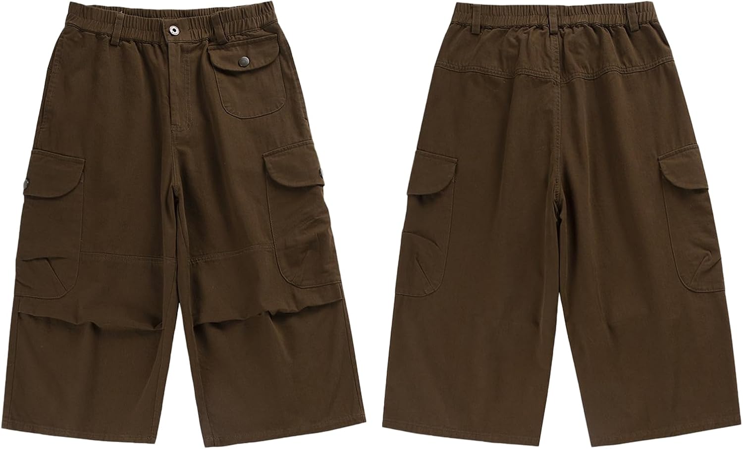Men's Long Cargo Shorts Casual Baggy Below Knee Length Elastic Waist Short Pants with Pockets