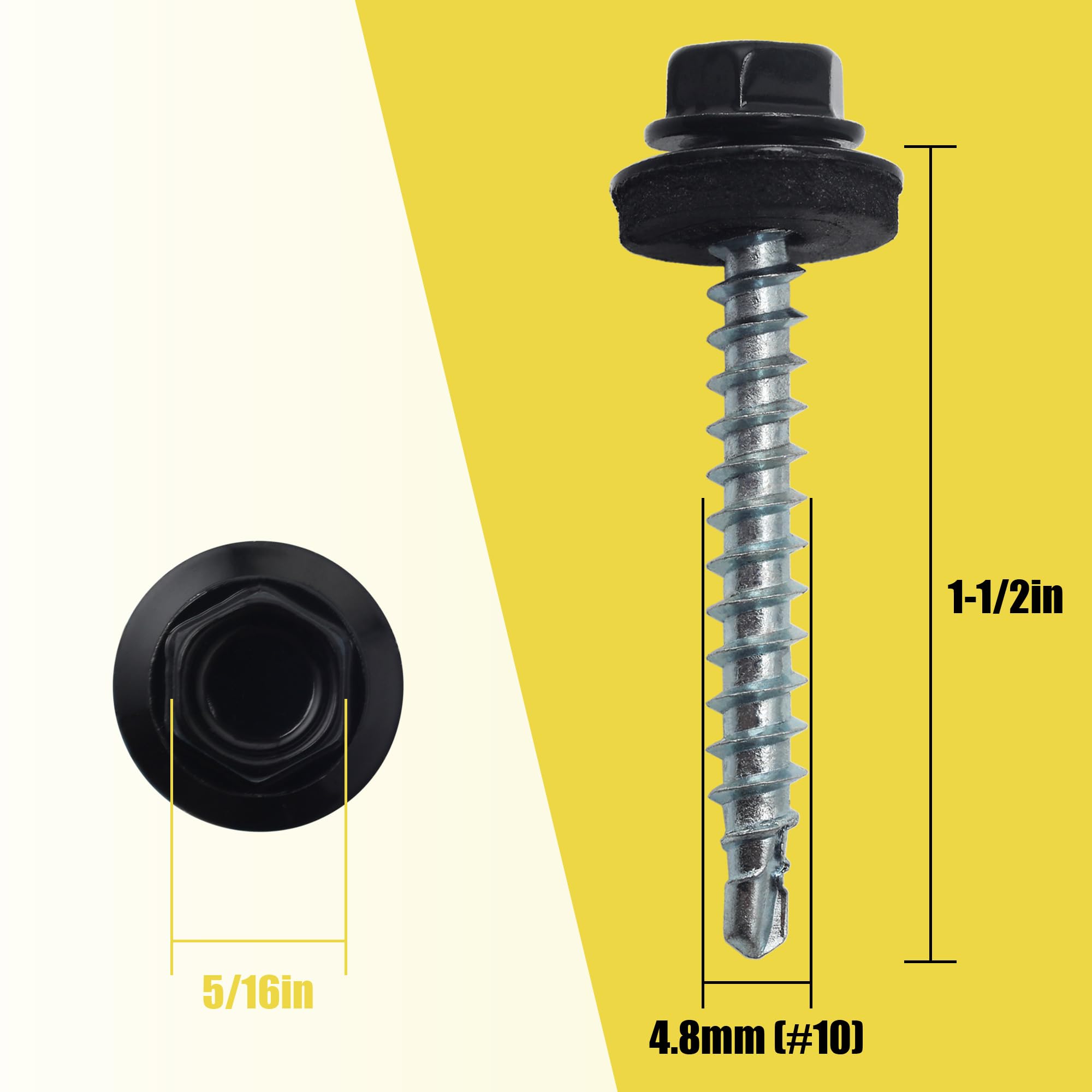 Black Hex Roofing Screws - Self-Drilling Metal Fasteners -7