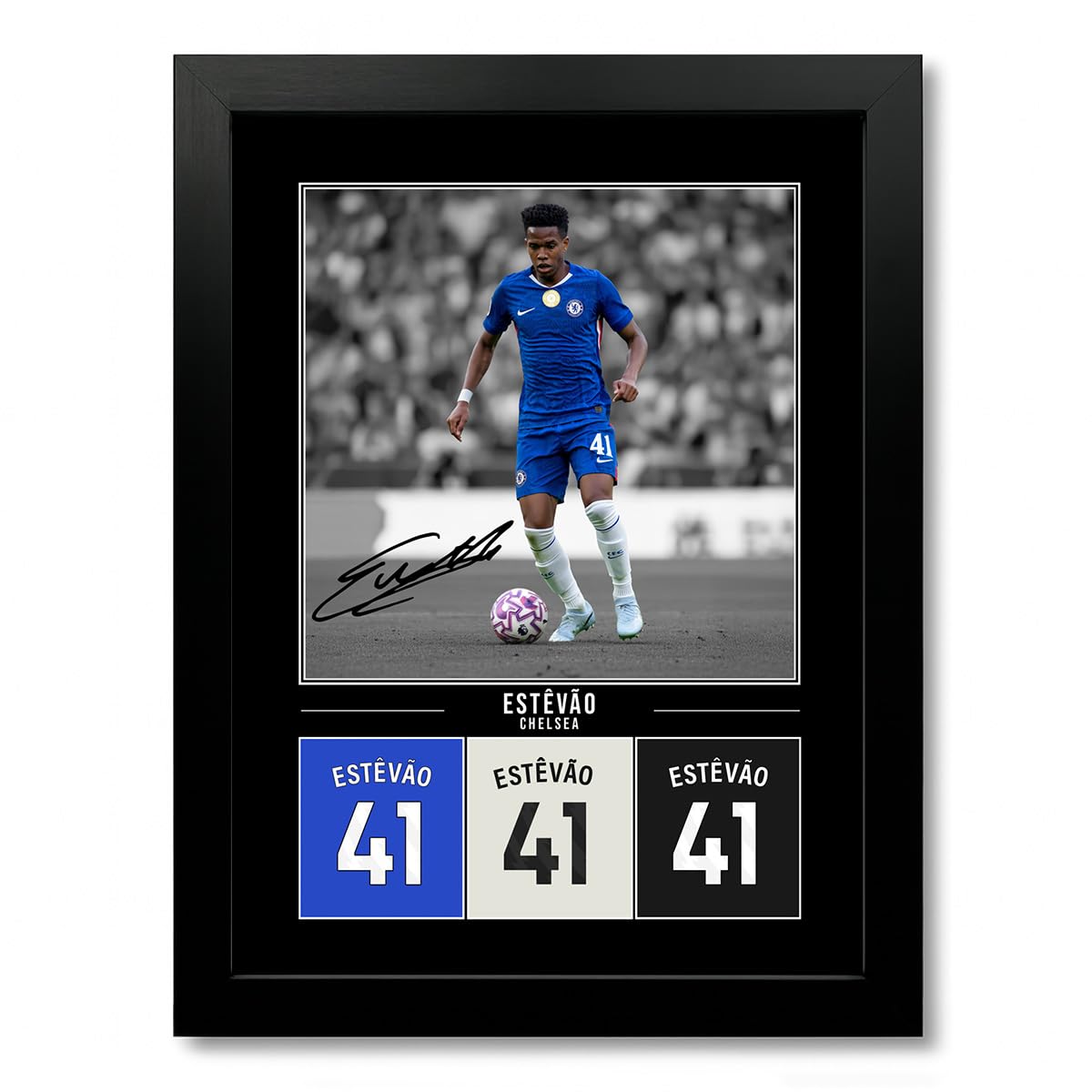 Estevao Chelsea Signed Photo Poster Print Picture Display Framed Autograph Memorabilia for Football Fans Gift Brazil Estêvão (Black A4 Framed)