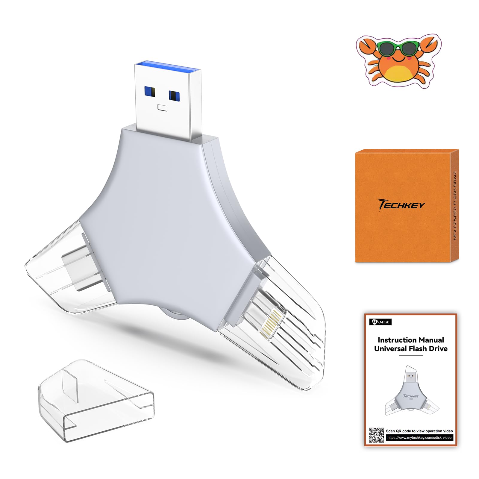 USB 3.0 Flash Drive 64gb for iPhone, 3in1 External Memory Picture Keeper Storage Stick for Photo/Video/Data Saver/Backup, V2.10 High Speed Thumb Drives for iPhone/iPad/Android/PC - Soft
