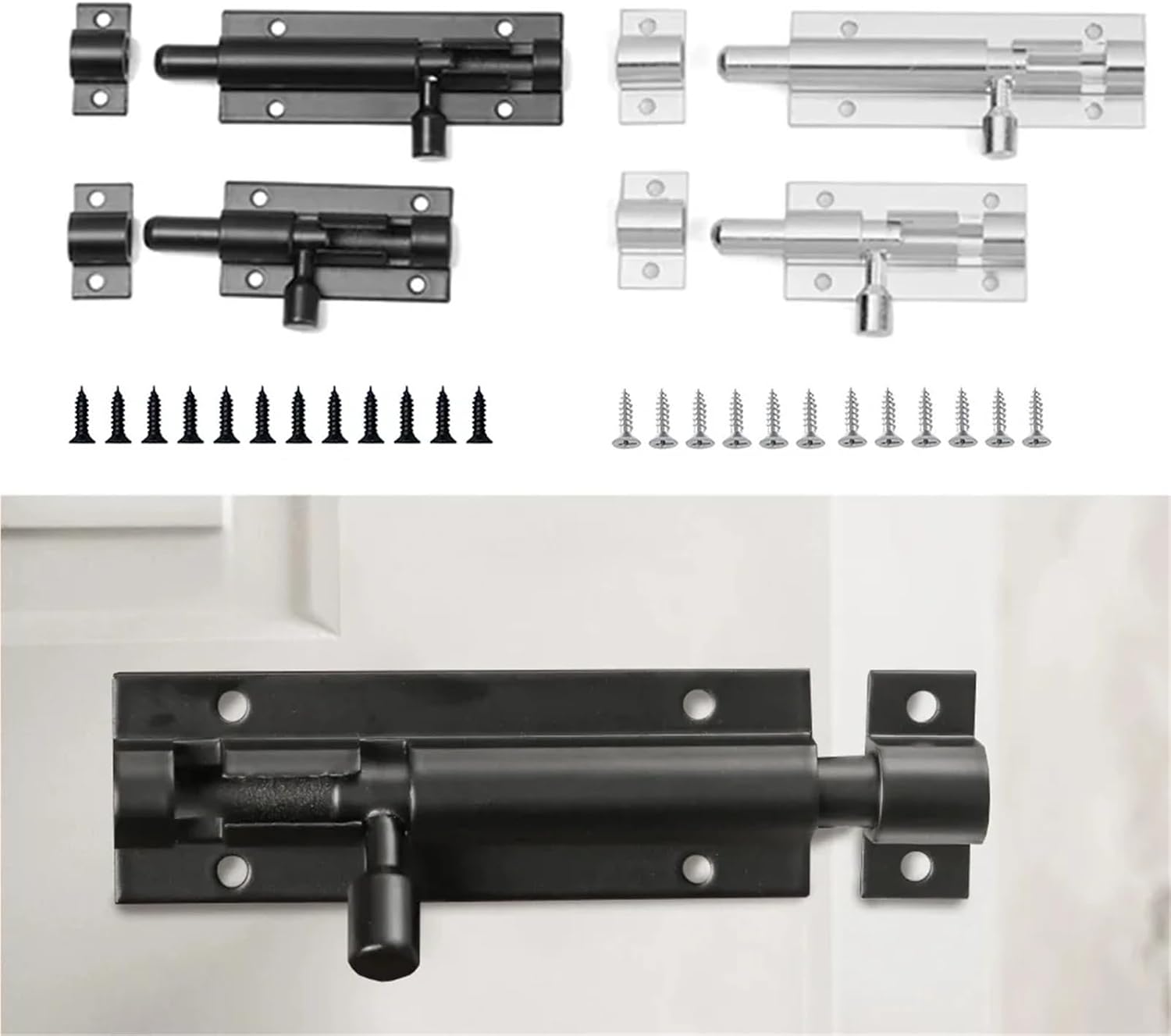 Black Door Lock Barrel Aluminum Alloy Door Lock Latch for Home Hardware Gate Safety Door Bolt Tower Window Catch Lock Silver(Silver,Large)