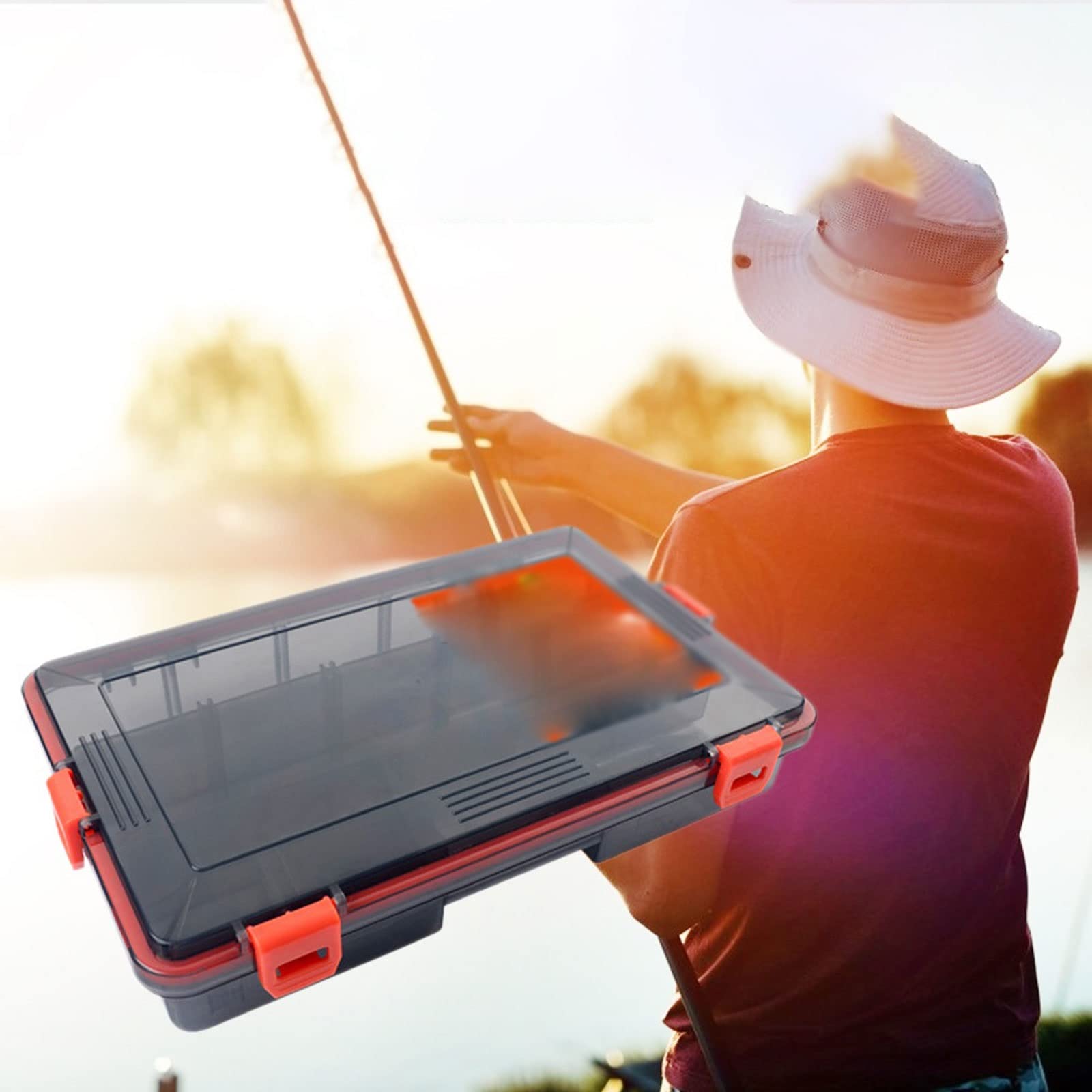 Scatola organizer per attrezzatura da pesca, con scomparti multipli per esche e ami da pesca, cassetta degli attrezzi smerigliata per una facile conservazione