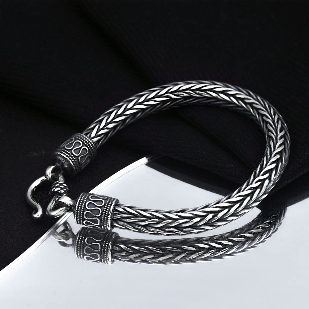 Herren 925 Sterling Silber Kiel Kettenarmband, Viking Jahrgang Geflochtenes Thai Silber Handgefertigte Amulett Manschettenkette, Gothic Punk Schmuck Geschenk