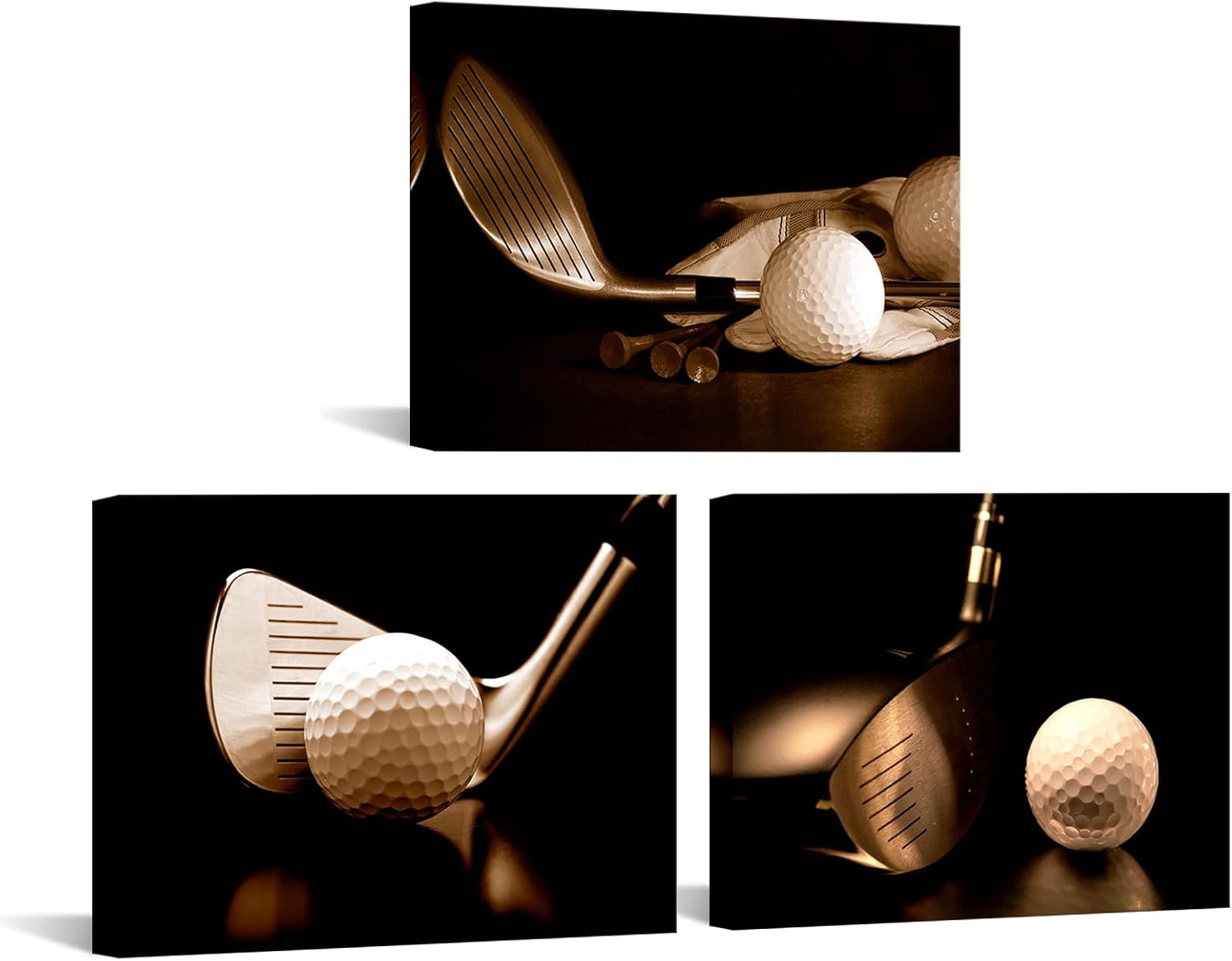 KREATIVE ARTS Sepia Golf Canvas Wall Art Golf Course Painting for Living Room Bedroom Gym Man Cave Sports Decor Vintage Brown Golf Prints on Canvas Framed Ready to Hang Set of 3 12x16 Inch