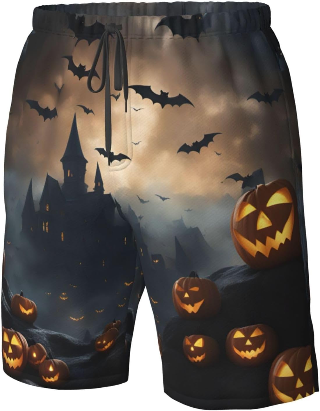 Mens Halloween Flying Bats Print Beach Shorts,Casual Summer Shorts for Men,Quick Dry Polyester