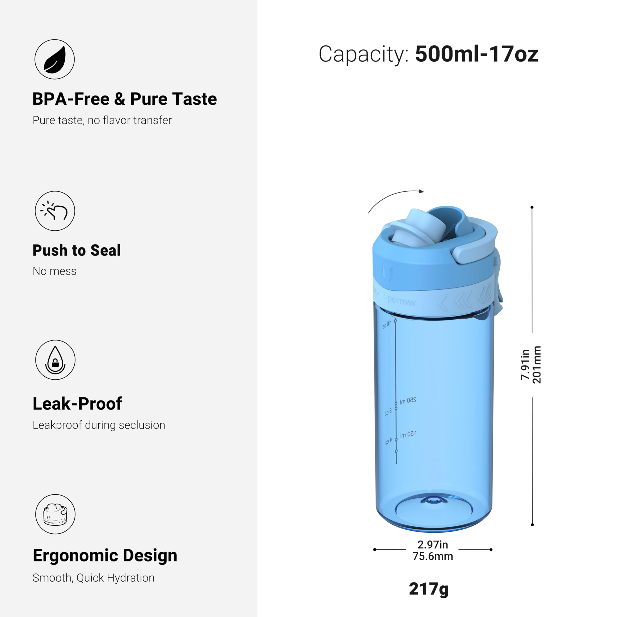 Super Sparrow Borraccia - 500ml/750ml/1L - Bottiglia Senza BPA, a Prova di Perdite - Borracce TouchGulp Flusso Rapido Con Un Clic per Scuola, Sportiva, Palestra